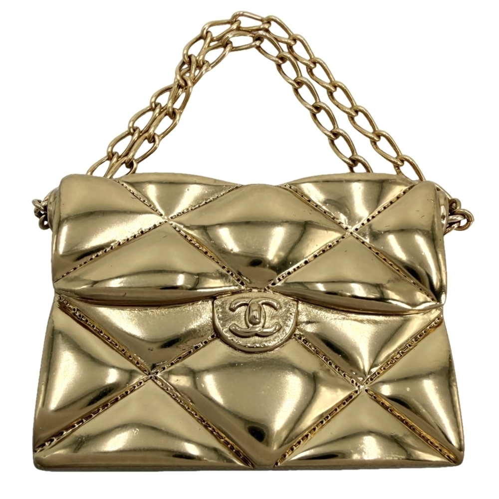 CHANEL Gold Logo Brooch